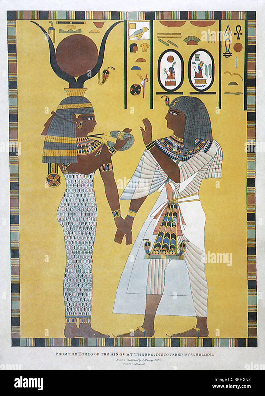 Egyptian Art with couple holding hands. Stock Photo