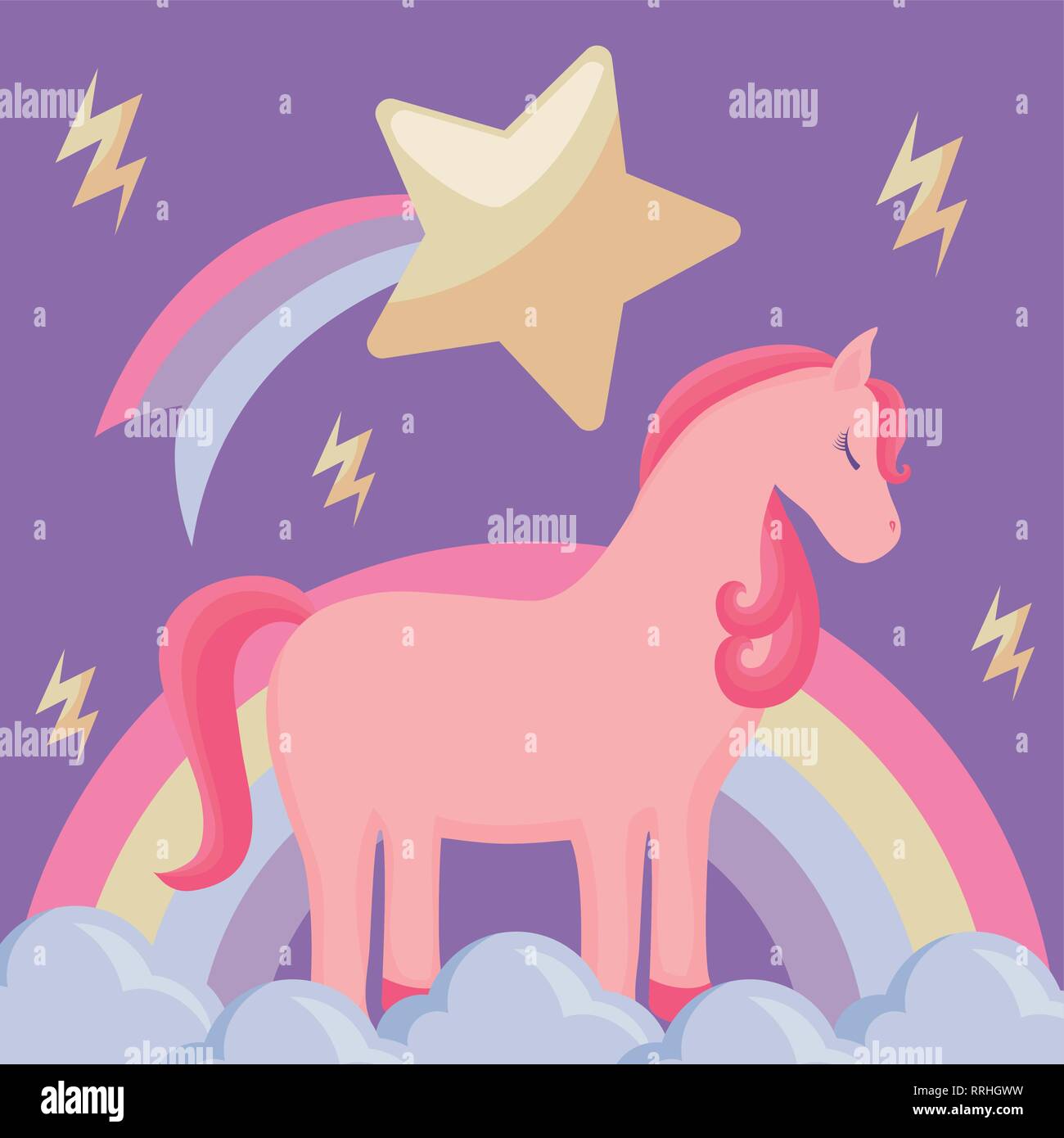 cute unicorn with rainbow and clouds vector illustration design Stock ...