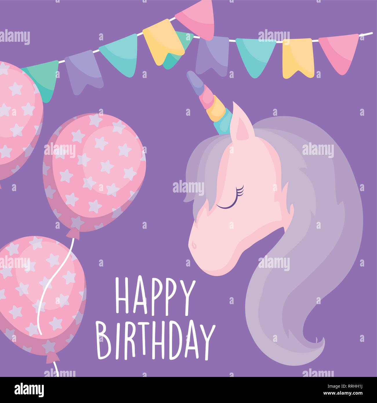 happy birthday card with cute unicorn vector illustration design Stock ...