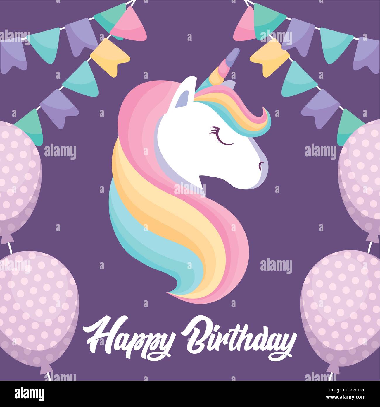 happy birthday card with cute unicorn vector illustration design Stock ...