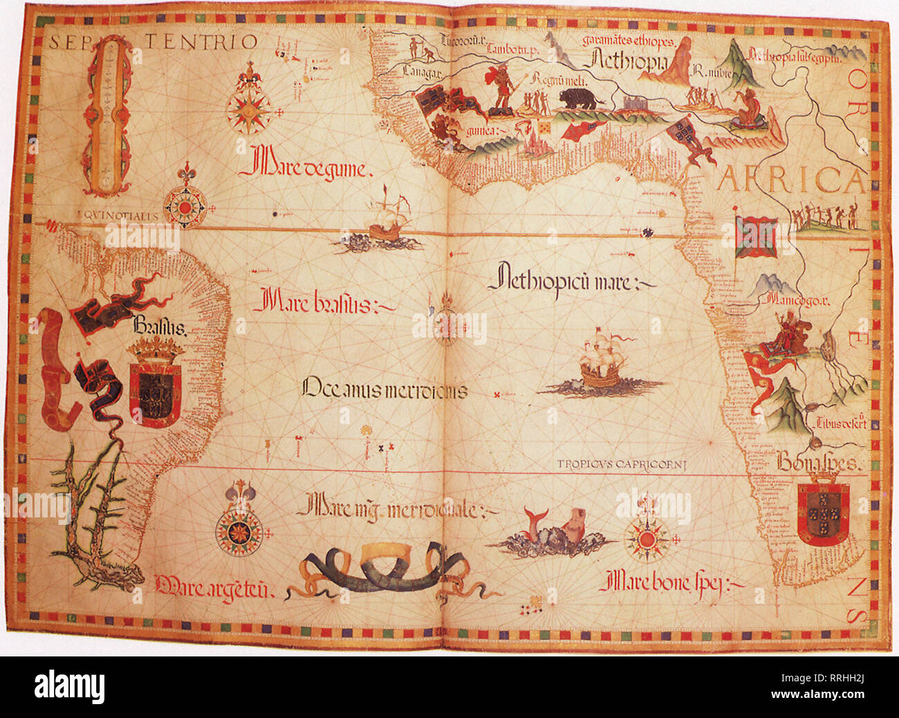Chart of the South Atlantic 1558. Stock Photo