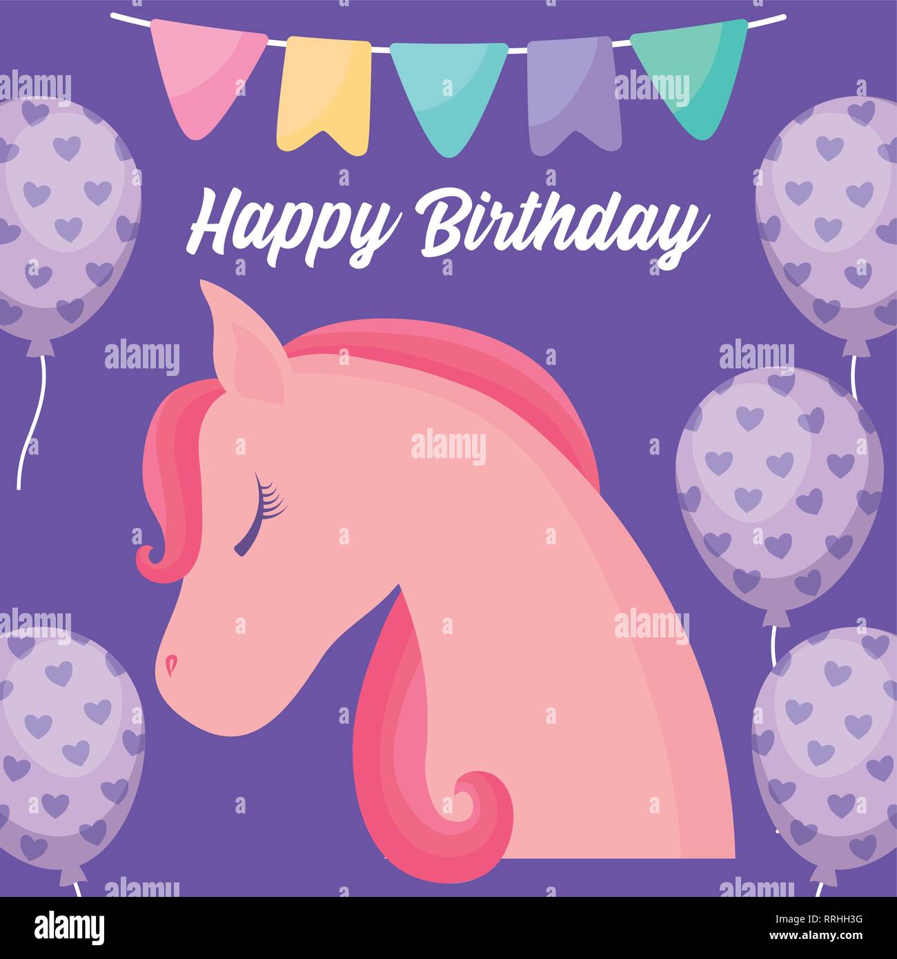 happy birthday card with cute unicorn vector illustration design Stock ...