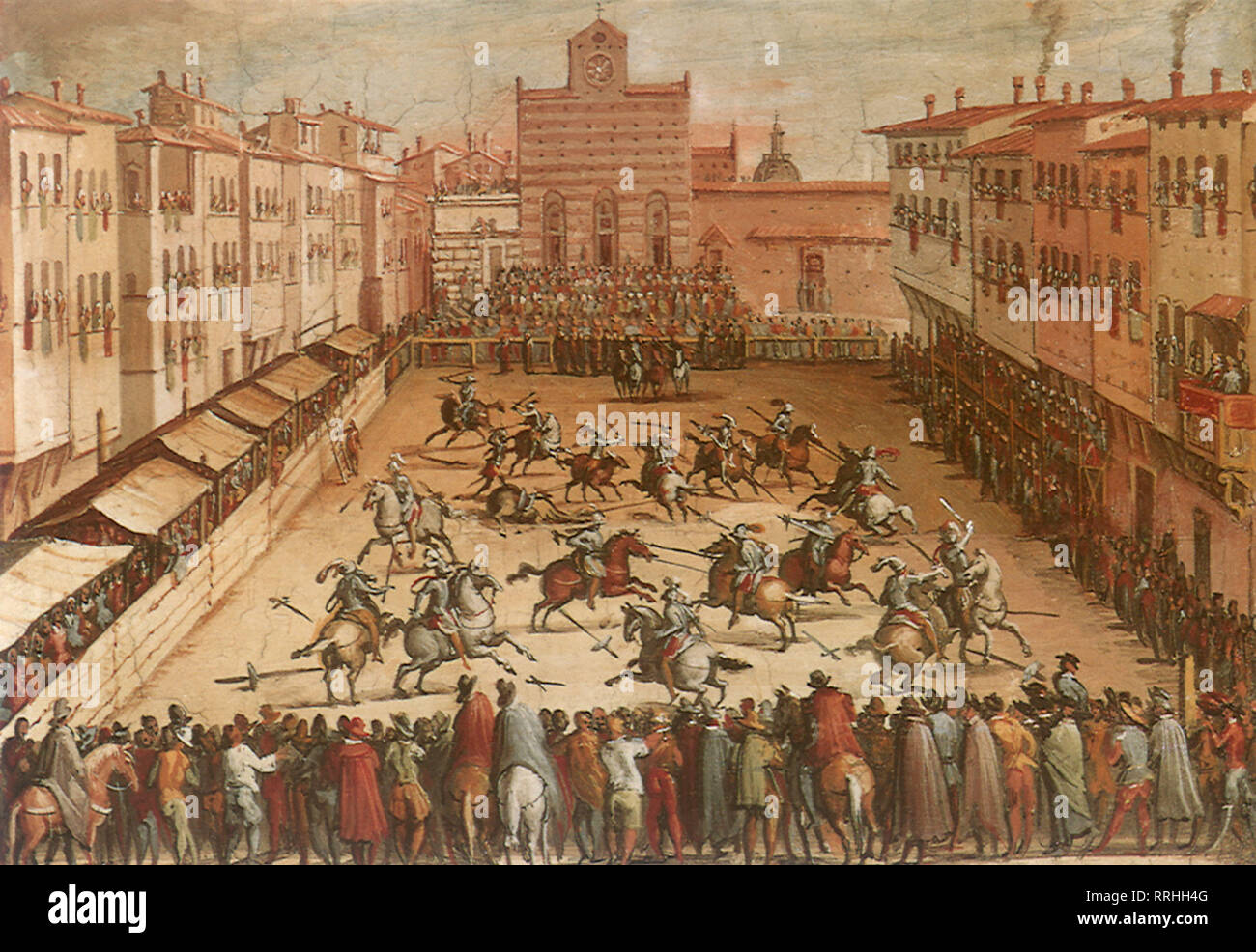 Urban Tournament at Piazza Santa Croce in Florence 1550. Stock Photo