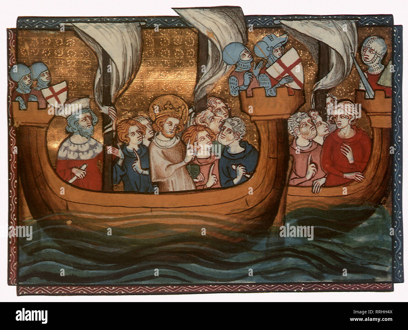 King Louis IX on ship with his Army on Seventh Crusade 1450. Stock Photo