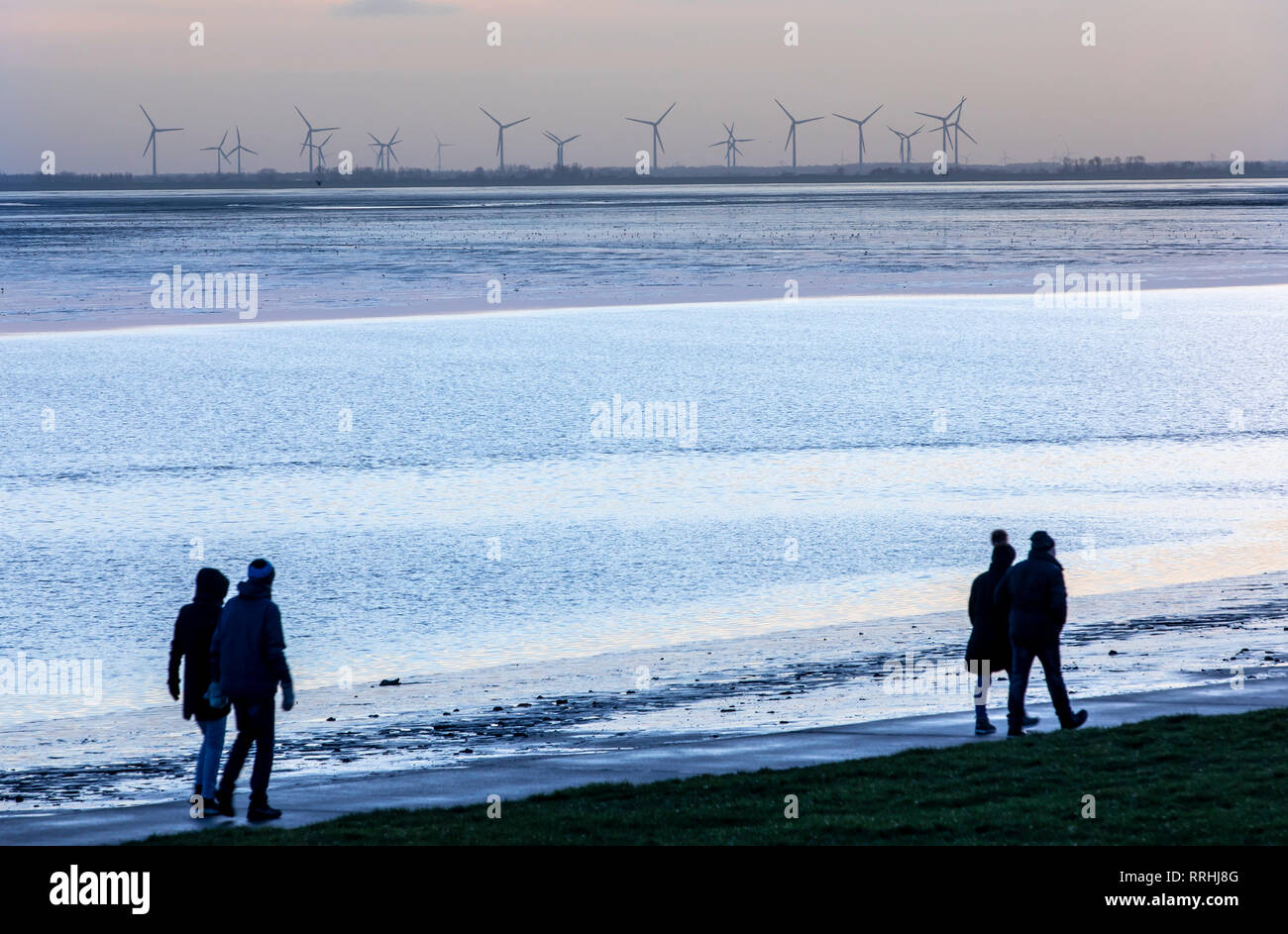 Germany, Frisia, Wilhelmshaven, on the south beach, Jadebusen, bay, Friesland, winter, rain storm, Stock Photo