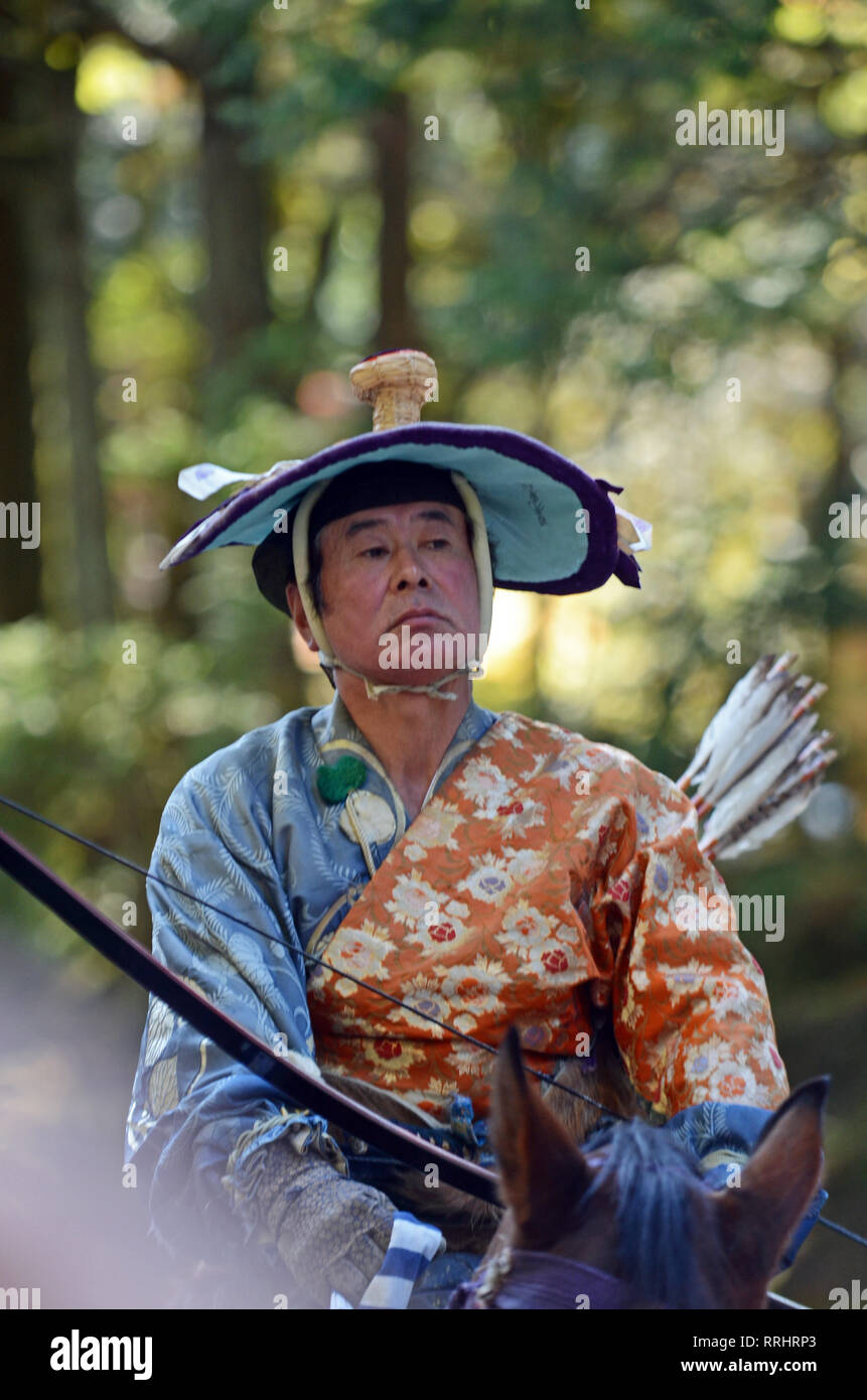 Yabusame Mounted traditional Japanese archery exhibition at Toshogu Shrine, Nikko Stock