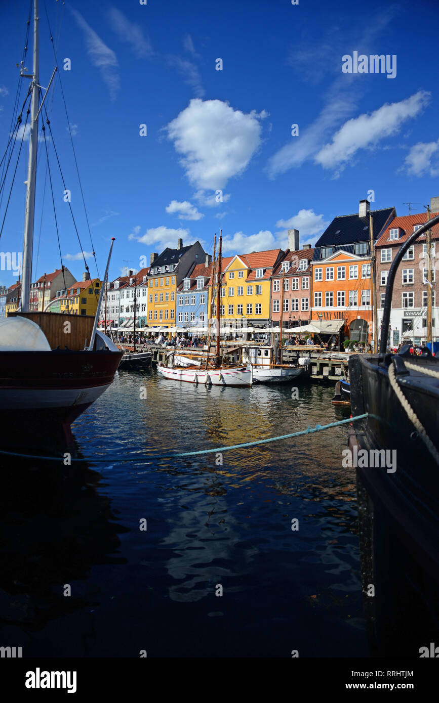 Nyhavn (literally: New Harbour), 17th-century waterfront, canal and entertainment district in Copenhagen, Denmark Stock Photo
