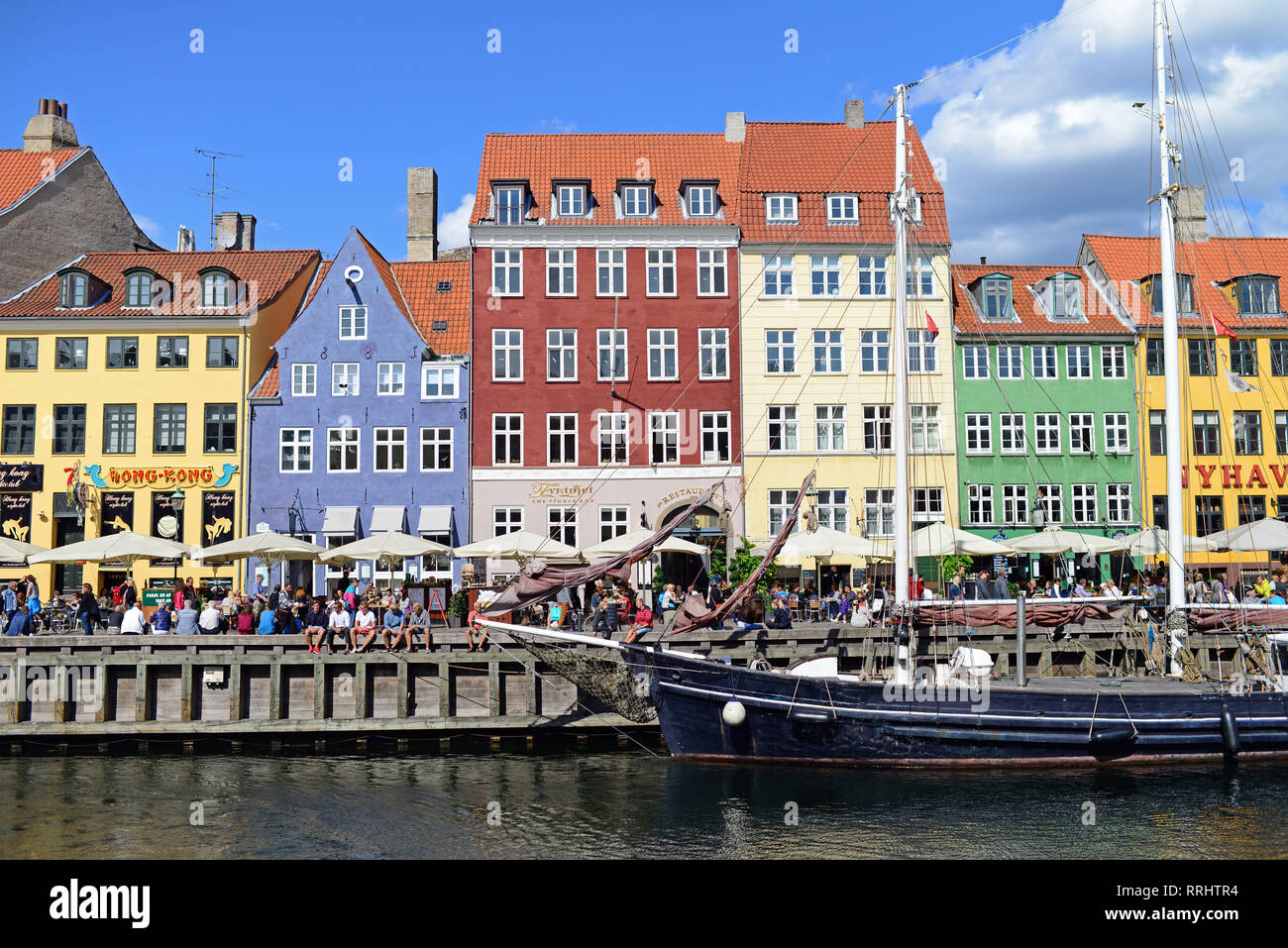 Nyhavn (literally: New Harbour), 17th-century waterfront, canal and entertainment district in Copenhagen, Denmark Stock Photo
