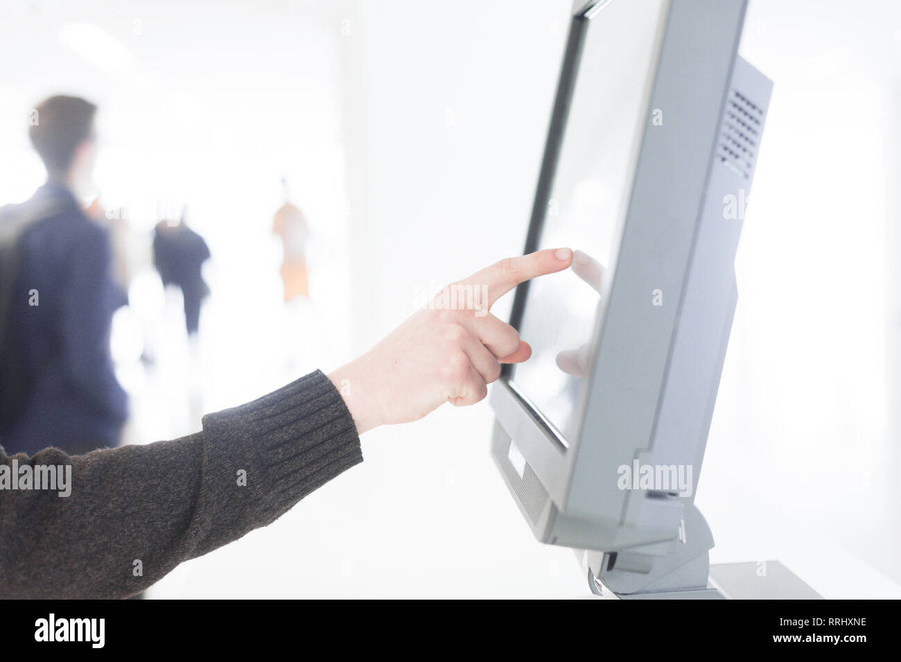 hand presses on screen digital tablet Stock Photo
