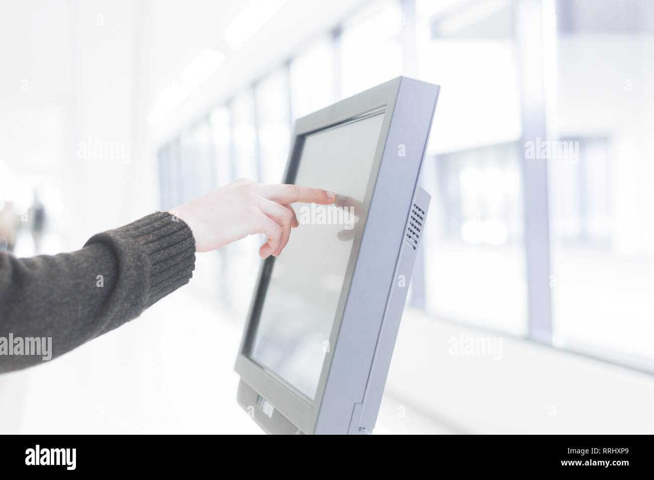 hand presses on screen digital tablet Stock Photo