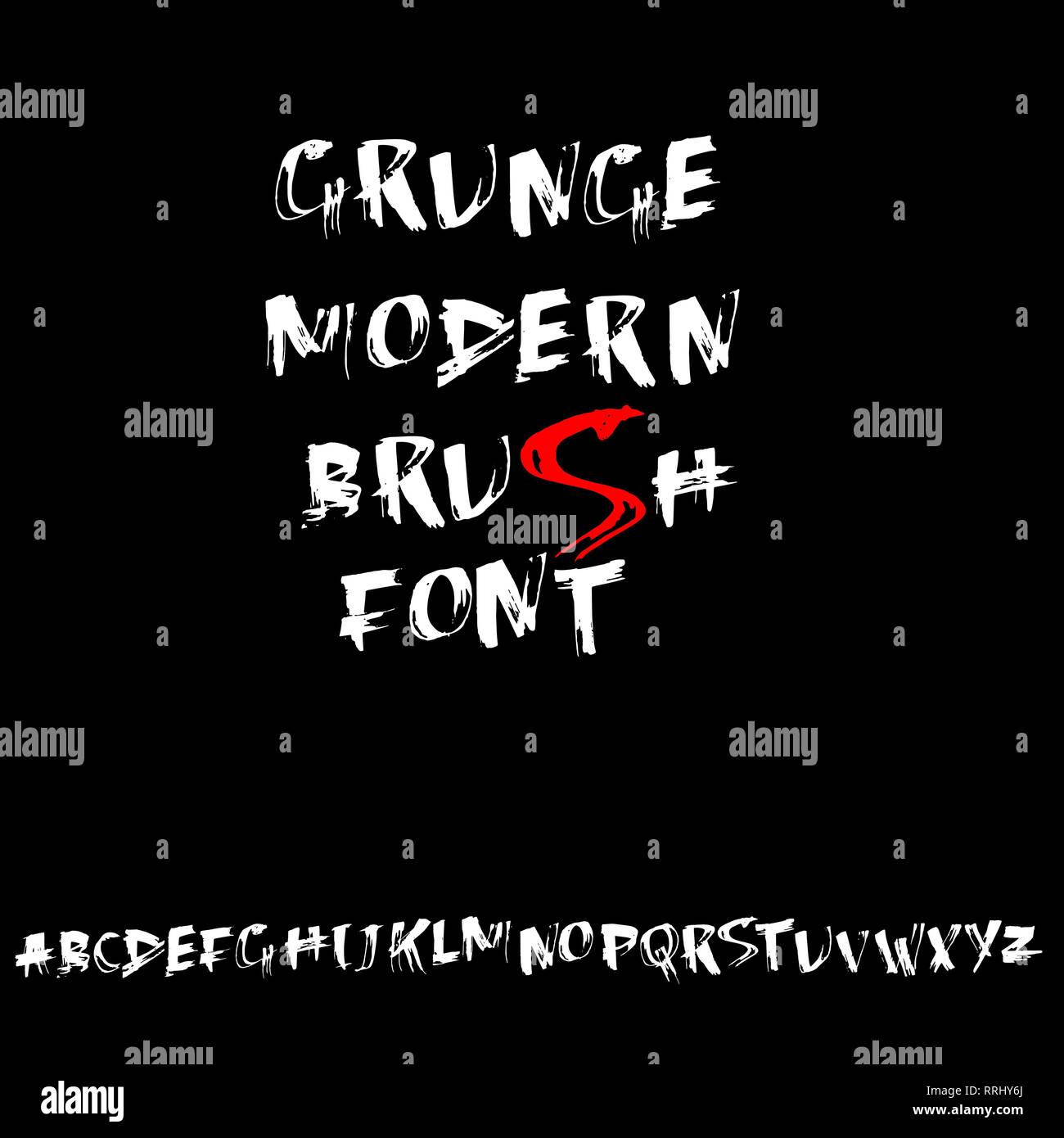 Grungy modern dry brush lettering. Handdrawn grunge ink font. Vector ...
