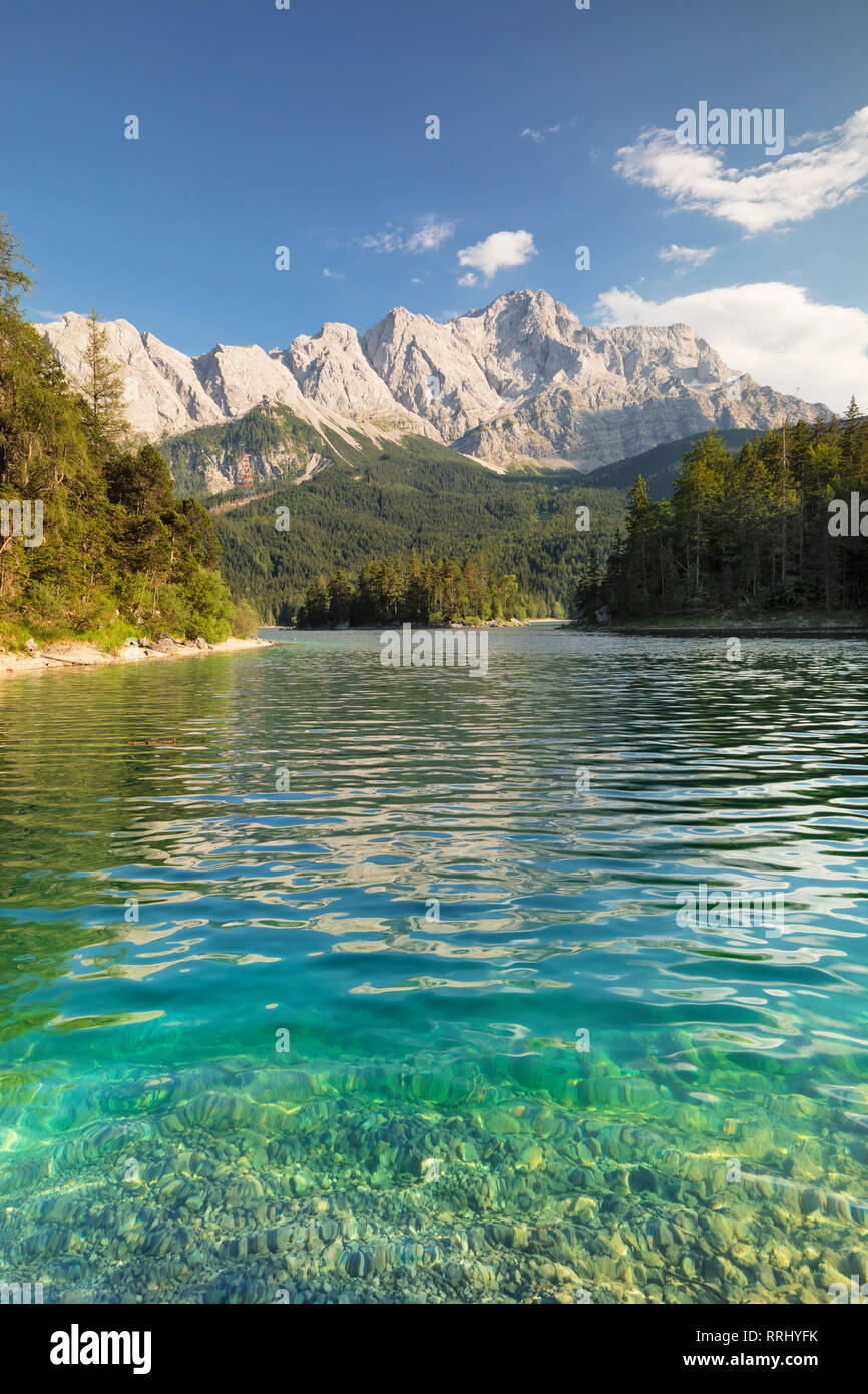 Eibsee Lake and Zugspitze Mountain, near Grainau, Werdenfelser Land range, Upper Bavaria, Bavaria, Germany, Europe Stock Photo