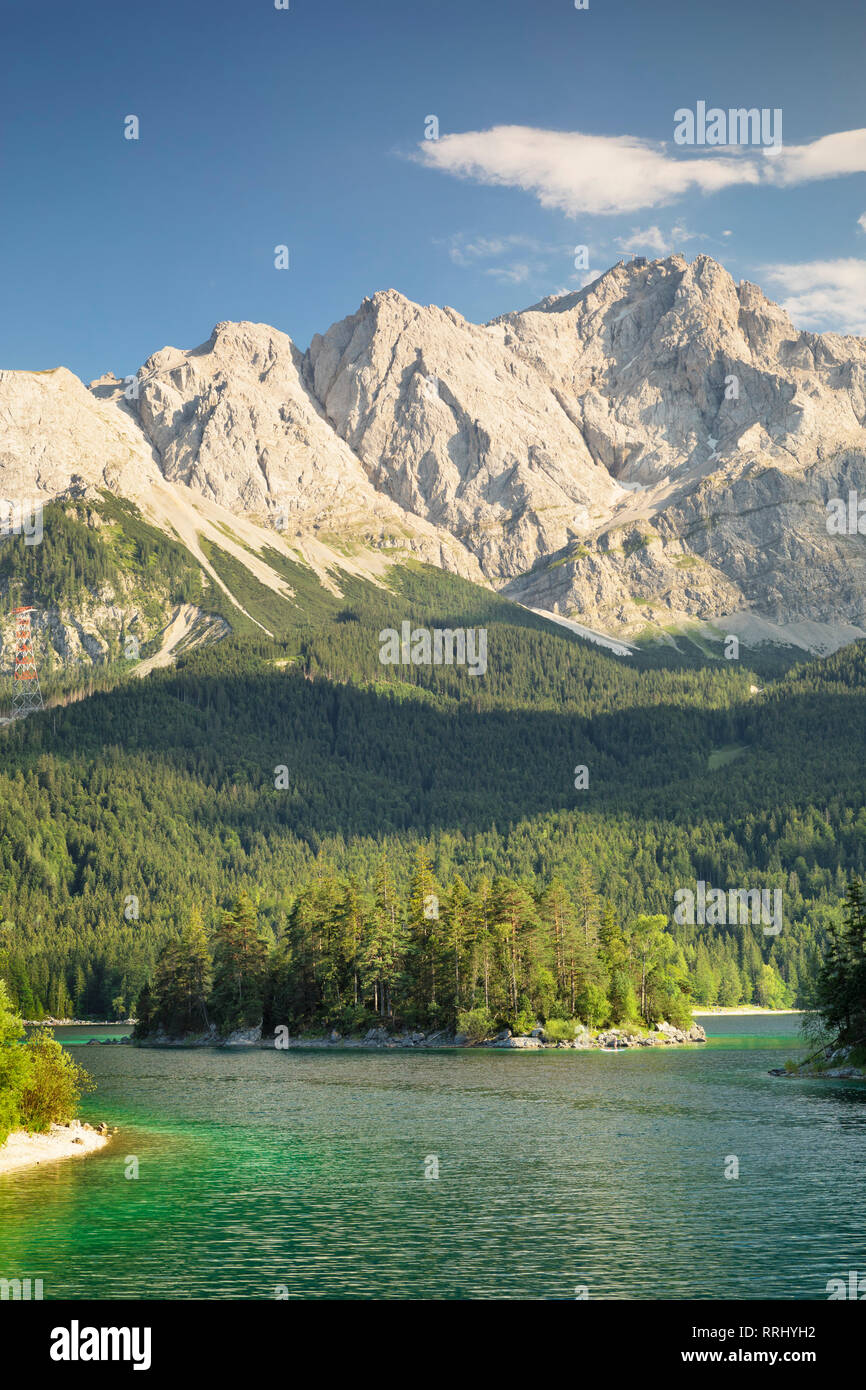 Eibsee Lake and Zugspitze Mountain, near Grainau, Werdenfelser Land range, Upper Bavaria, Bavaria, Germany, Europe Stock Photo