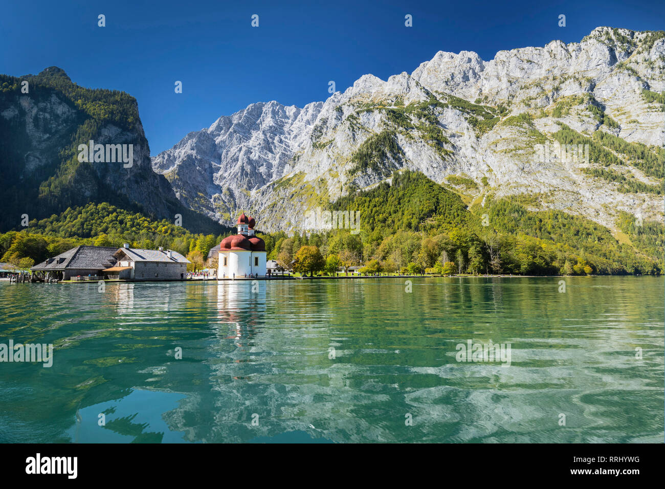St Bartholomew Lake Koenigssee Watzmann Mountain Berchtesgadener Land Berchtesgaden National Park Upper Bavaria Bavaria Germany Europe Stock Photo Alamy