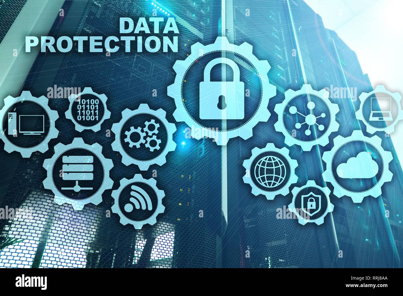 Server data protection concept. Safety of information from virus cyber digital internet technology. Stock Photo