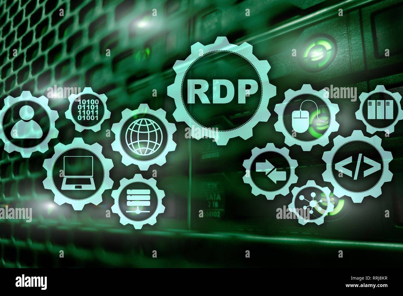 RDP Remote Desktop Protocol. Terminal Services. Server background Stock ...
