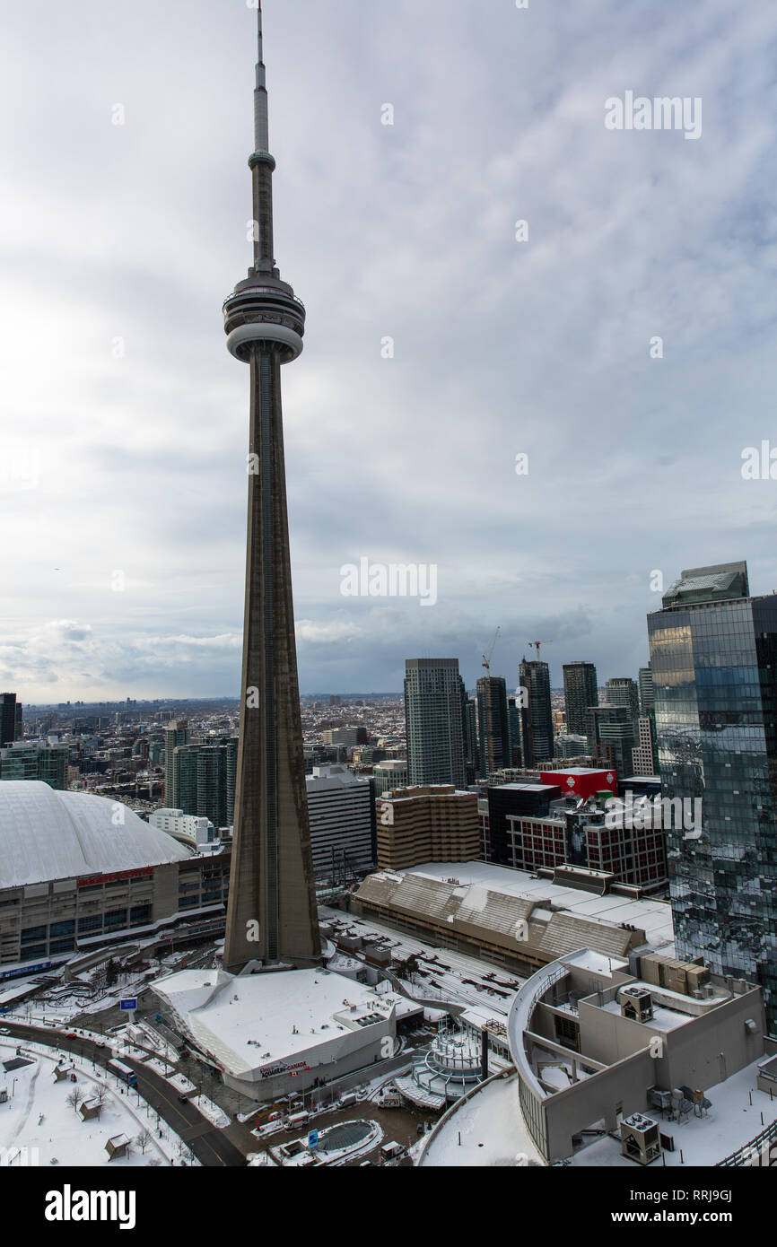CN Tower on a cloudy winter day - Toronto, Ontario Stock Photo