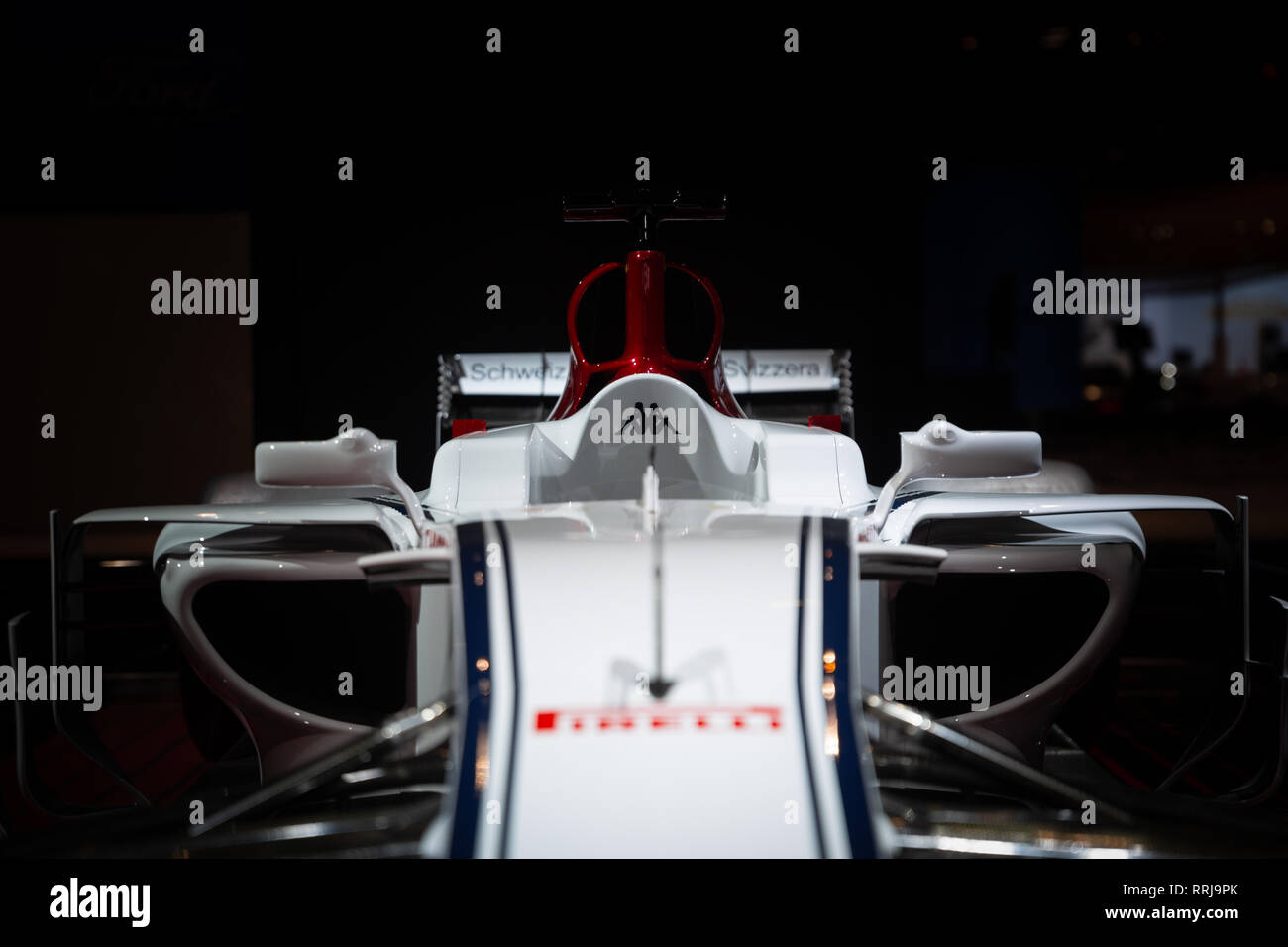 Head on shot of the 2017 Sauber F1 Show car at the 2019 Chicago auto show Stock Photo