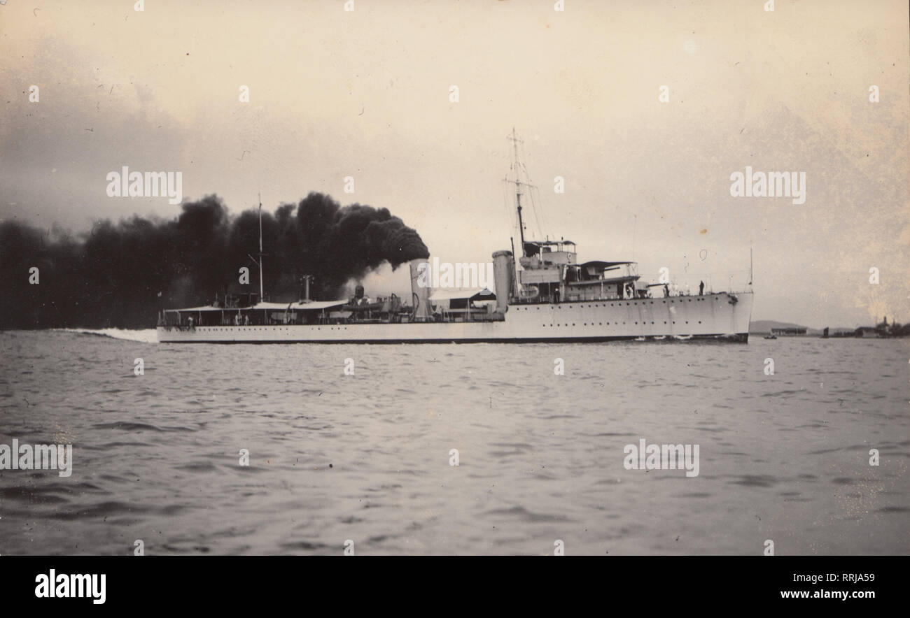Vintage Photographic Postcard Showing British Naval Destroyer H.M.S.Bruce at The China Station. Stock Photo