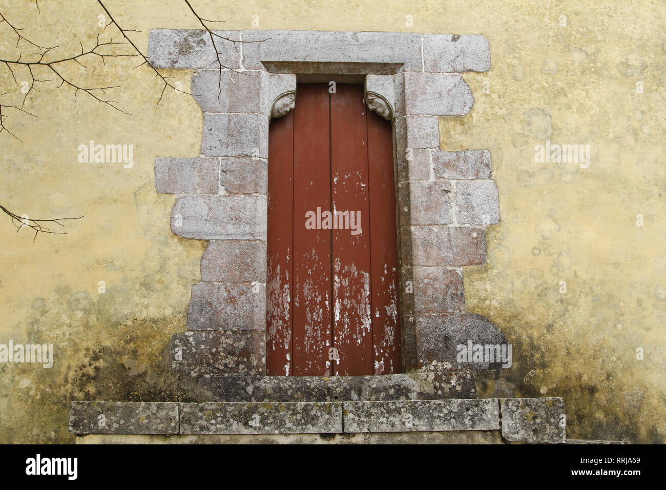 Weathered Red Door in Sintra, Portugal Stock Photo