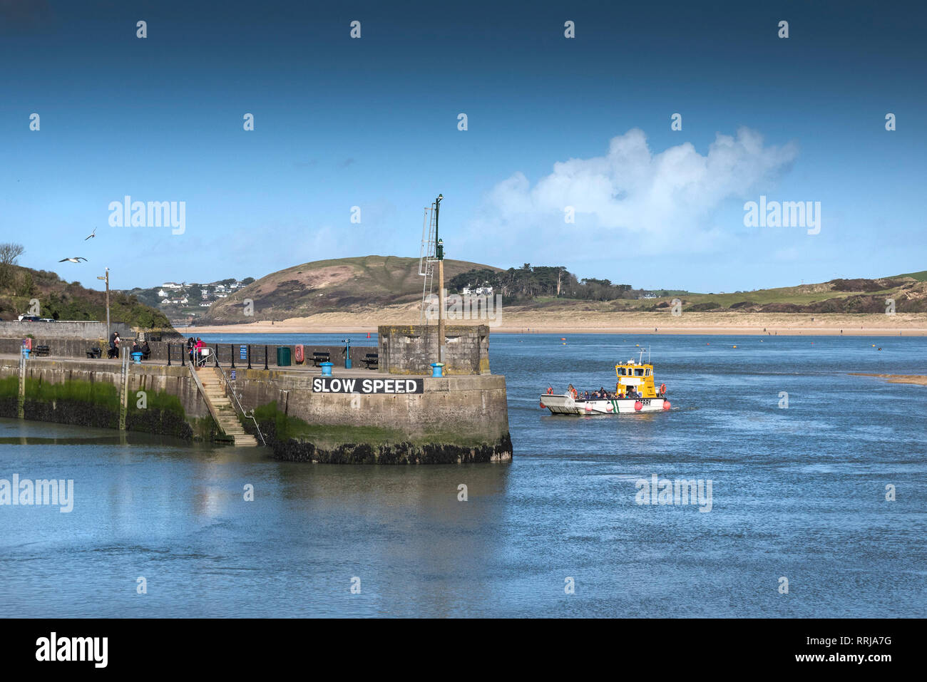 The Padstow to Rock Ferry arriving at Padstow Harbour on the North Cornwall coast Stock Photo