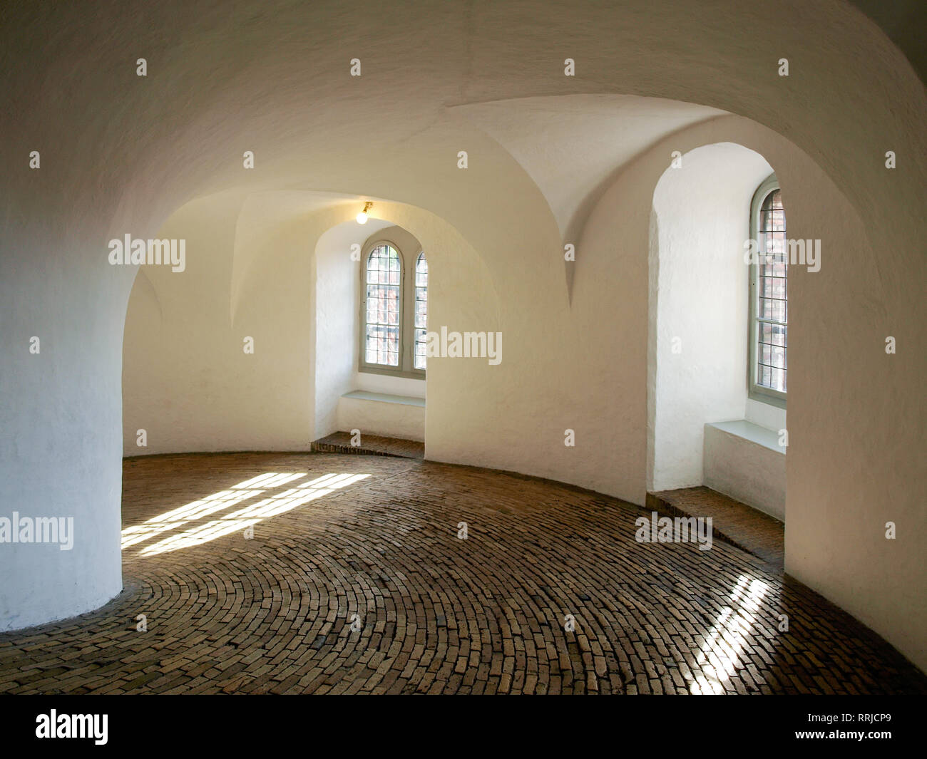 An inside view of the spiral ramp of the Rundetårn (Rundetaarn, also known as the Round Tower in English), a 17th century tower in Copenhagen, Denmark Stock Photo