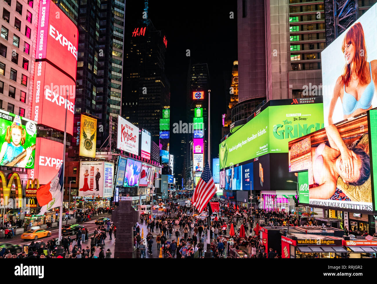 The chaos and lights of New York City's Times Square, New York, United States of America, North America Stock Photo
