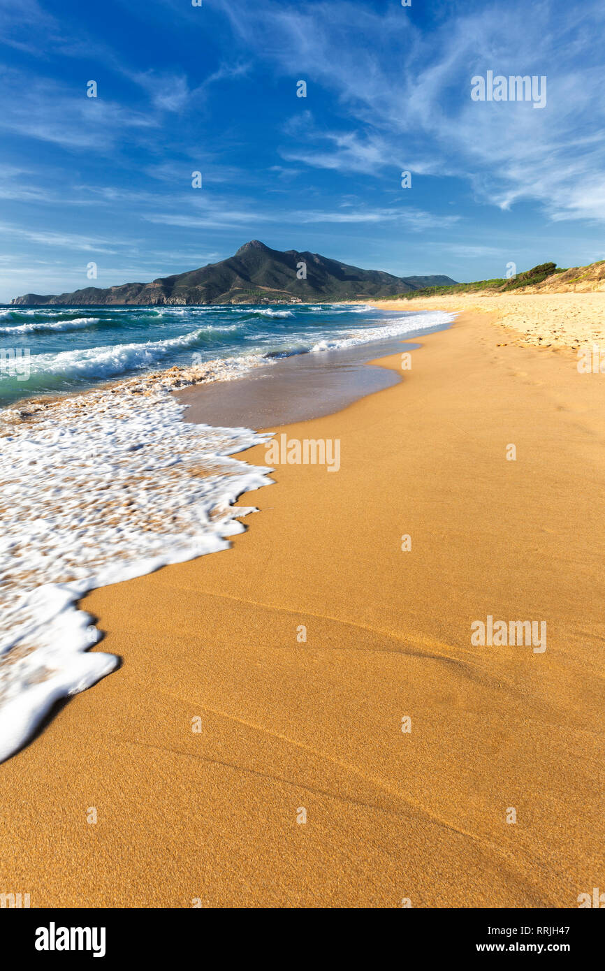 Waves on the sand beach of San Nicolao, Buggerru, Sud Sardegna province, Sardinia, Italy, Mediterranean, Europe Stock Photo