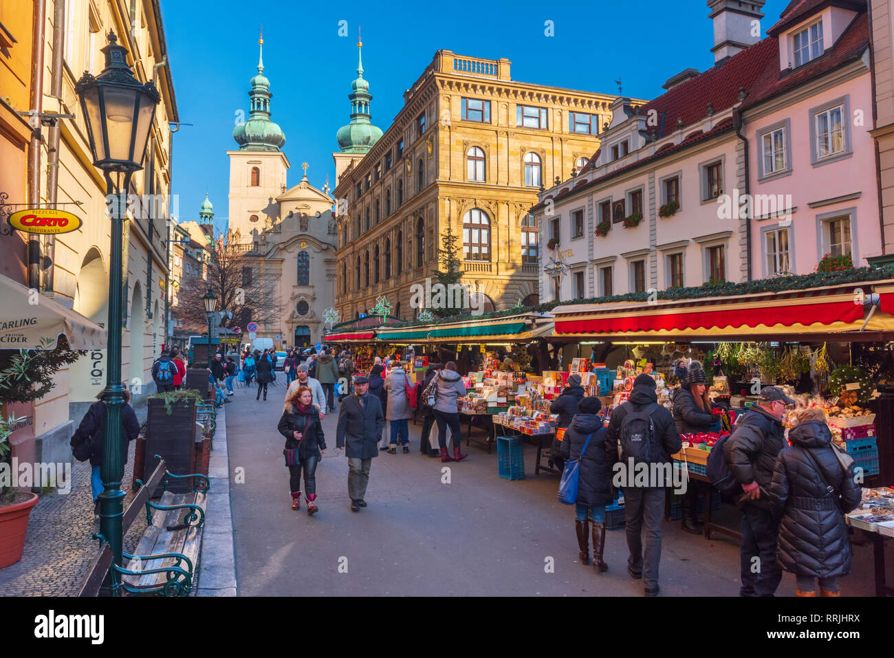 Christmas Market, Havelska Market Place, Stare Mesto (Old Town), Prague, Czech Republic, Europe Stock Photo