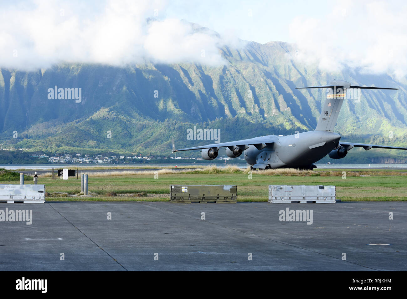 A C17 Globemaster III cargo aircraft assigned to Hickam Air Force Base