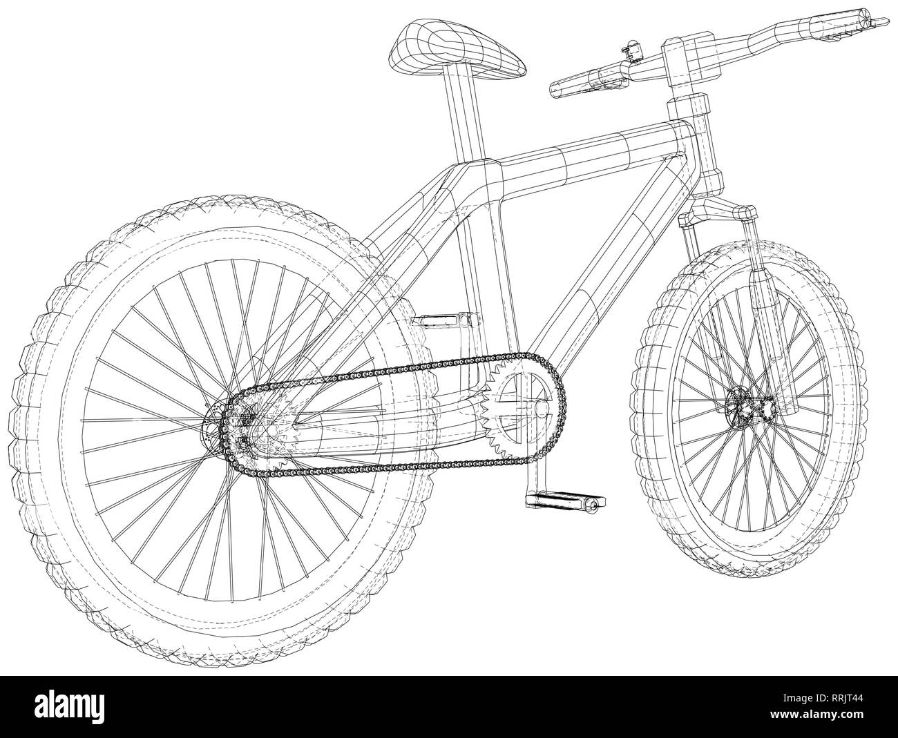 Bicycle. Vector wireframe concept. Blue purple. Created illustration of 3d. Stock Vector