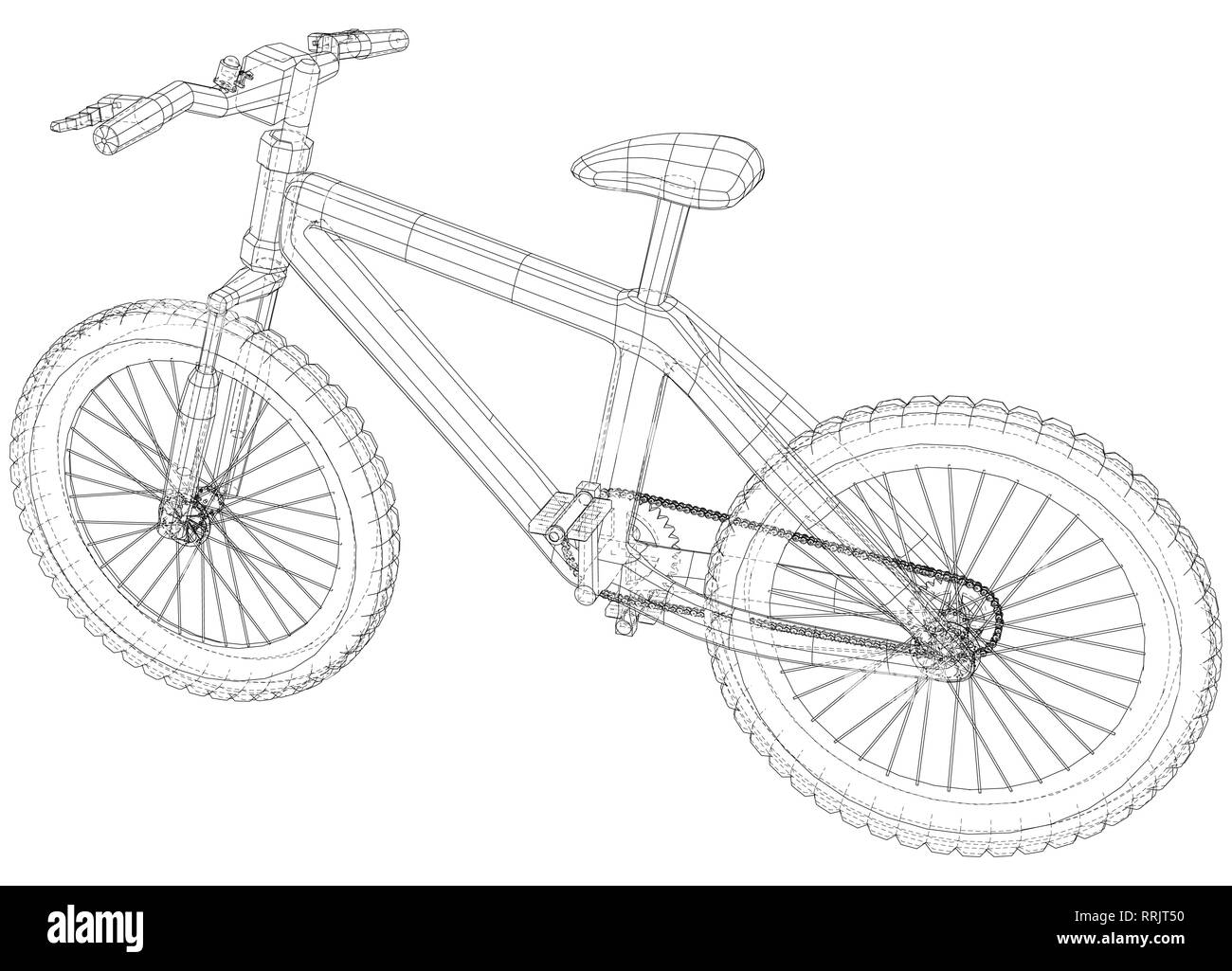Bicycle blueprint. Outline bicycle on white background. Created