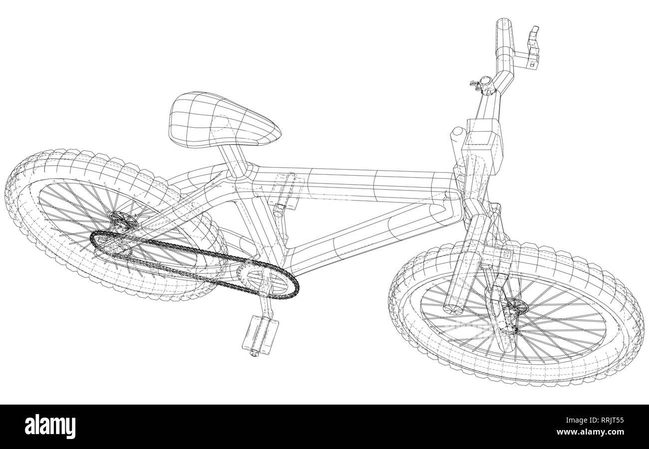Sport. Isolated bicycle, Vector wireframe concept. Created illustration of 3d. The layers of visible and invisible lines are separated Stock Vector