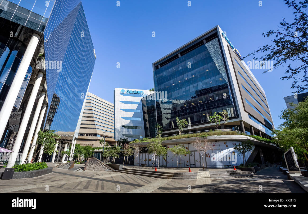 Johannesburg, South Africa, 30 November - 2018: Modern office buildings in city centre with glass facades. Stock Photo