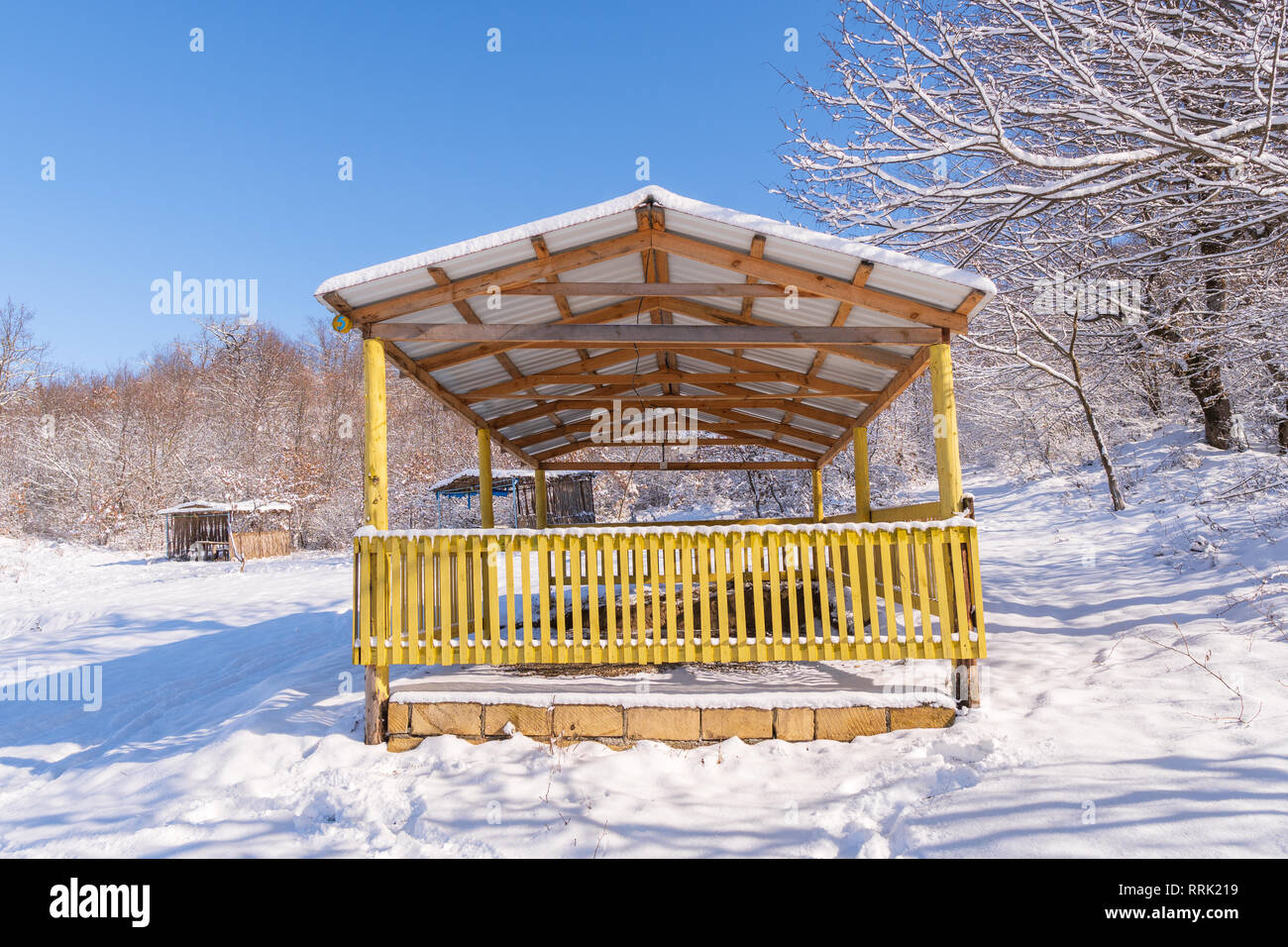 Gazebo for relaxing in the winter garden Stock Photo Alamy