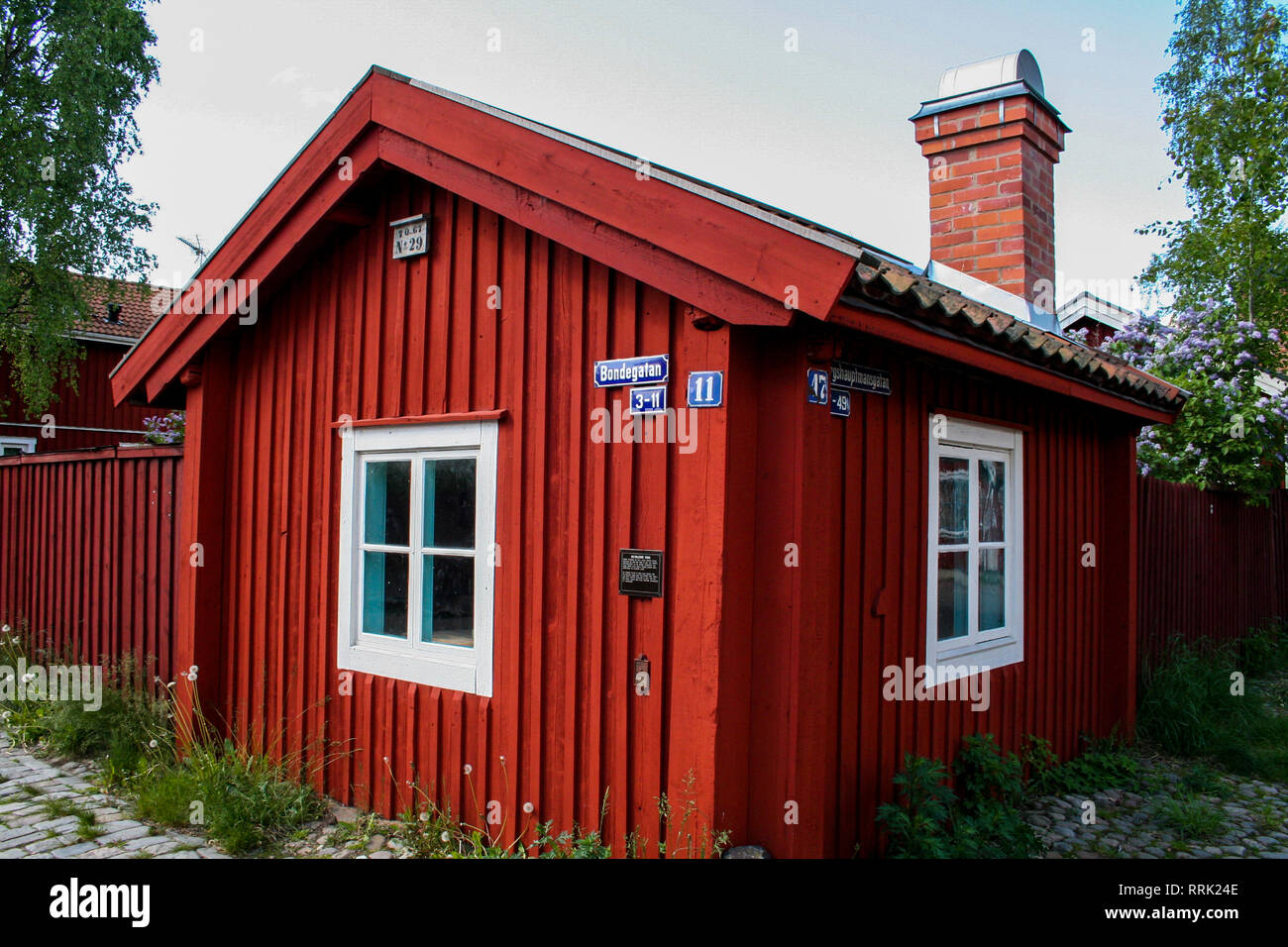 Traditional Swedish red houses Stock Photo