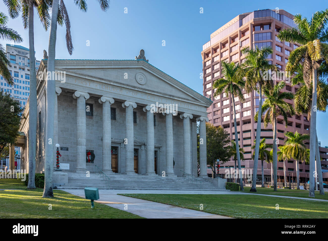 Varied architecture along the South Flagler Drive waterfront in Downtown West Palm Beach, Florida. (USA) Stock Photo