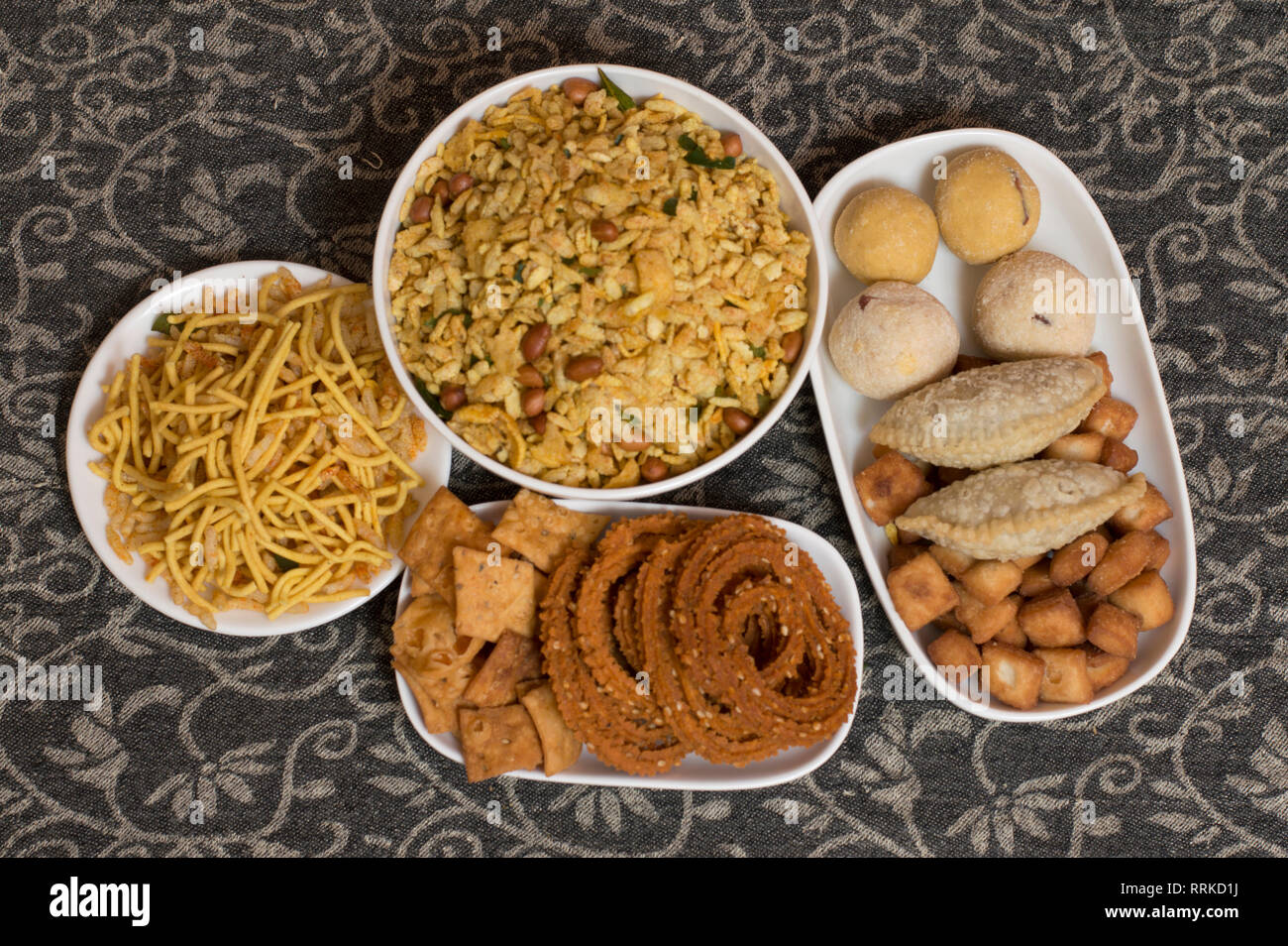 Diwali Indian food snacks and sweets. Stock Photo