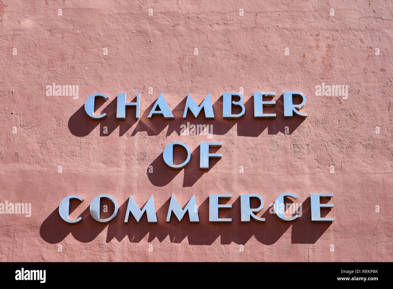 Chamber of Commerce sign on front exterior of the business promotion organization building in Montgomery Alabama, USA. Stock Photo