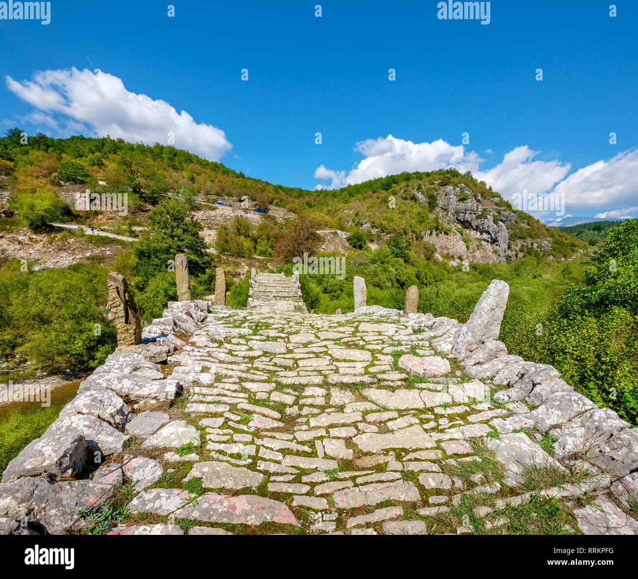 Top view to stone bridge of Kalogeriko (or Plakida) on Voidomatis river