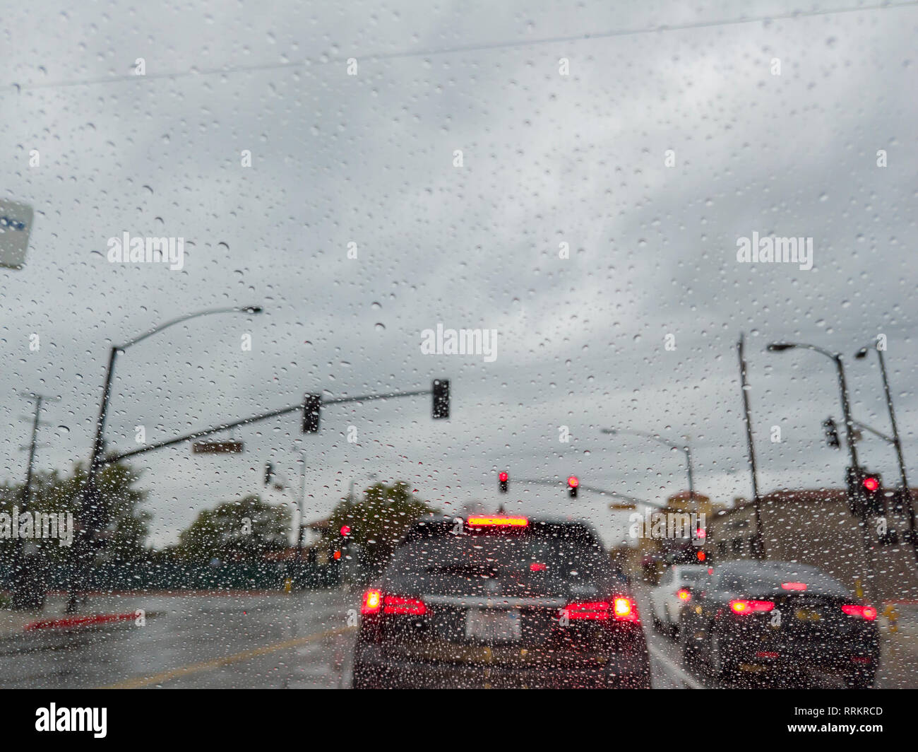 Driving in the rainy Los Angeles urban at California Stock Photo Alamy