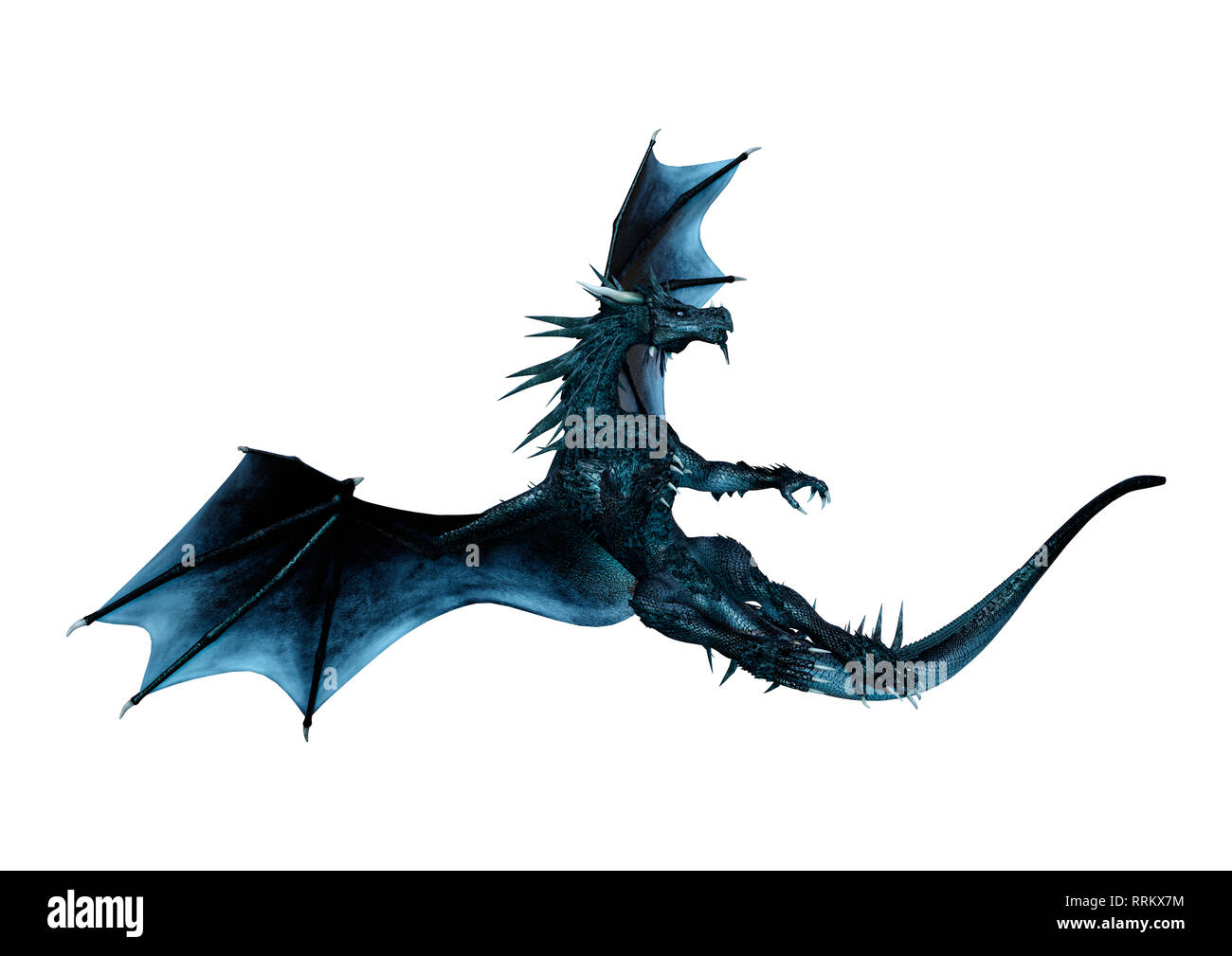 3D rendering of a black fantasy dragon isolated on white background ...