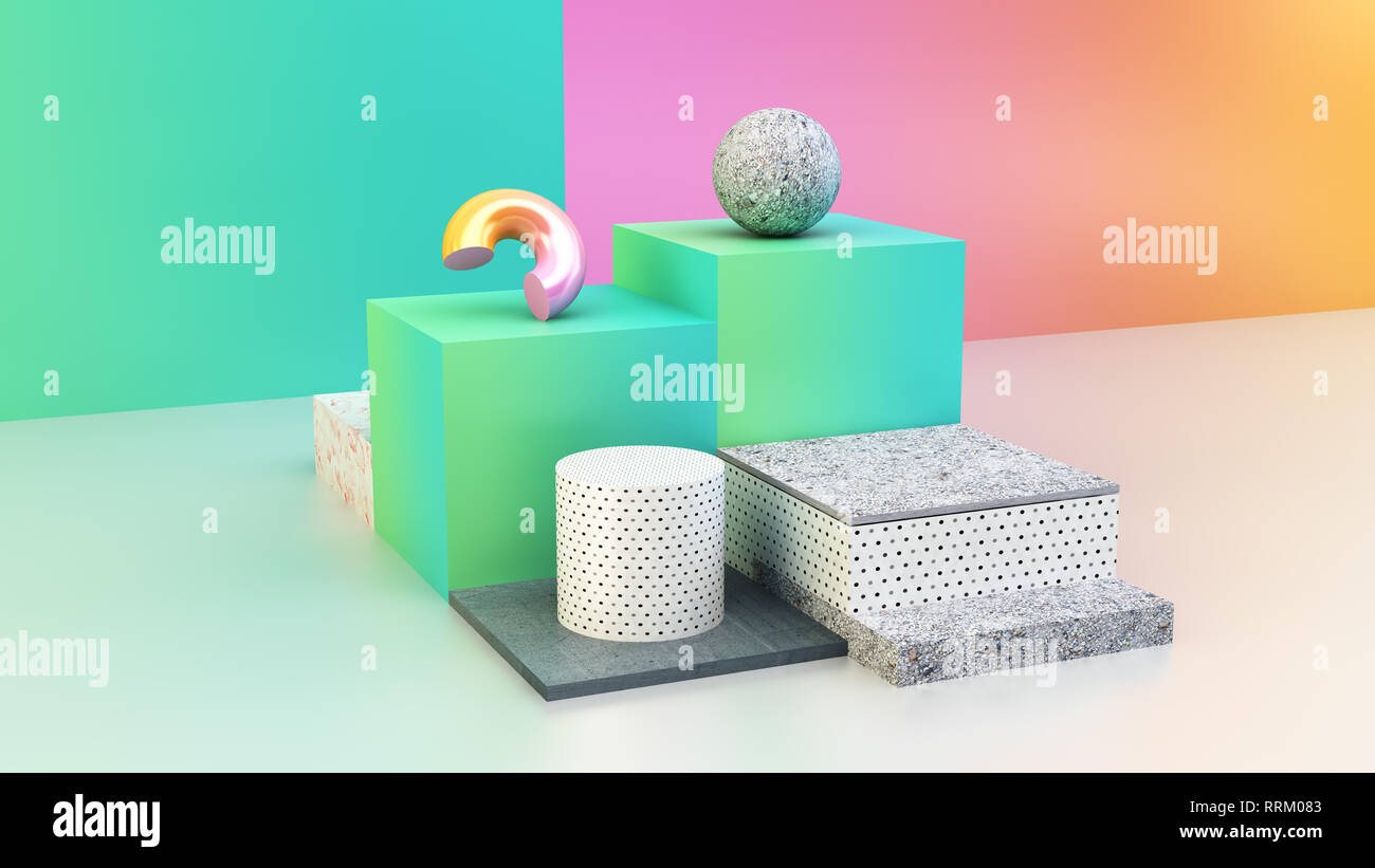 platforms and primitives minimal 3d rendering art Stock Photo - Alamy