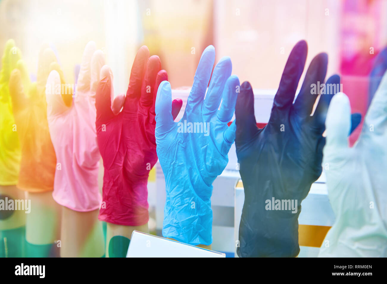 Colorful medical rubber gloves Stock Photo