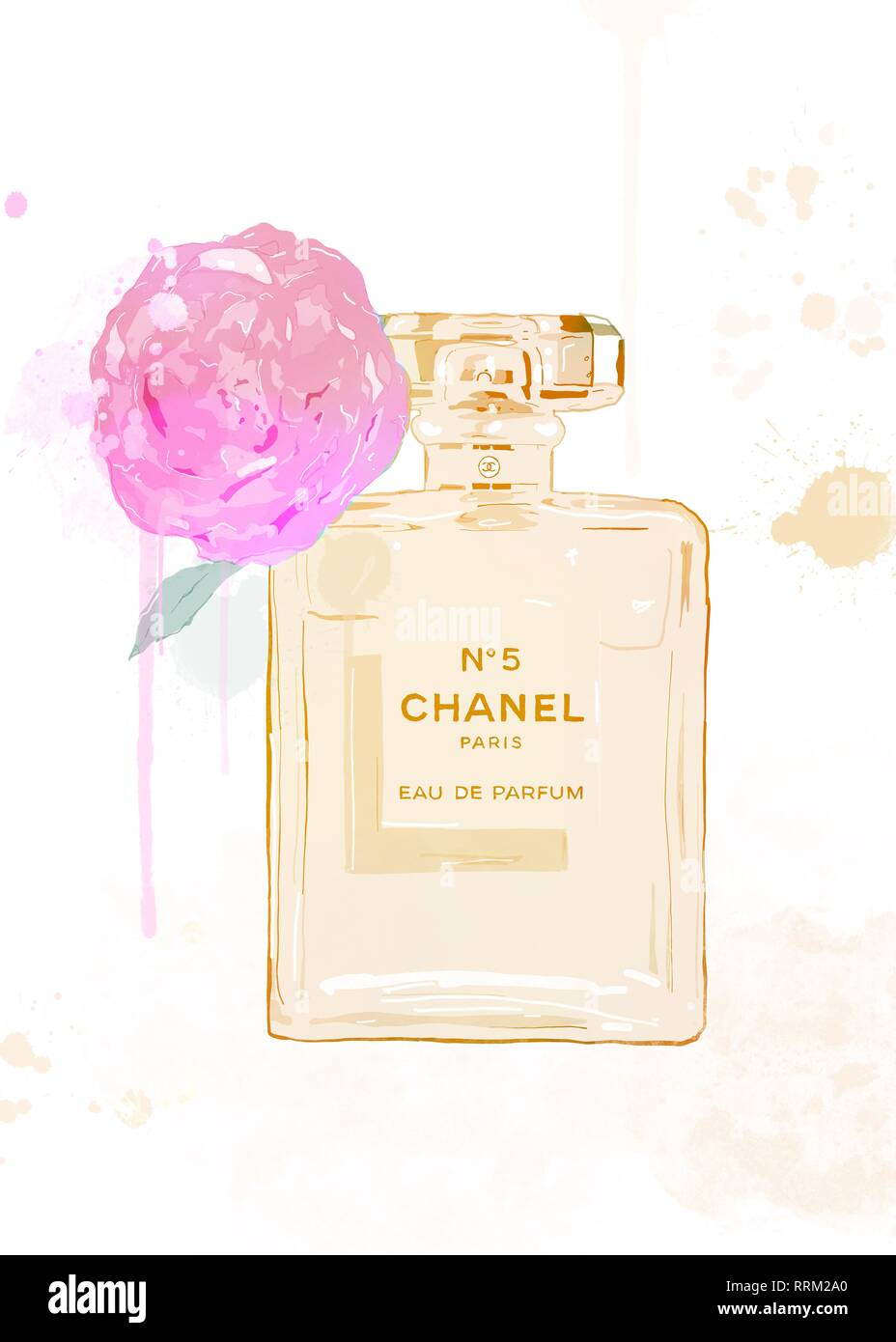 Chanel N'5 perfume bottle, Chanel No. 5 Coco Mademoiselle Perfume, Painted  pink Chanel perfume, watercolor Painting, cosmetics png