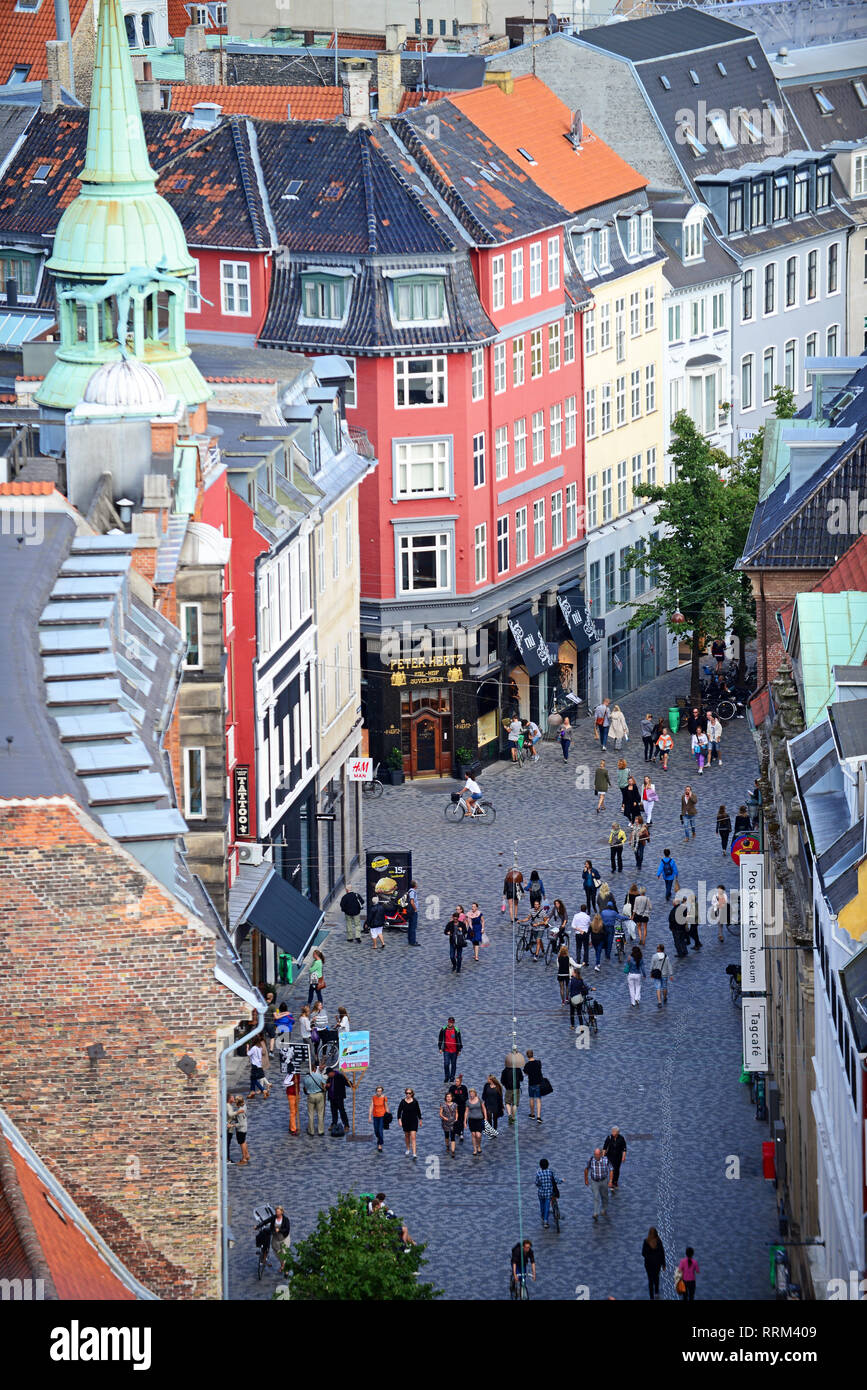 View of Strøget street from Rundetaarn, or the round tower, 17th ...