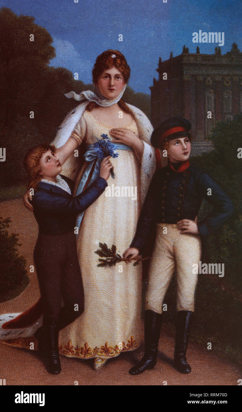 Luise, 10.3.1776 - 19.7.1810, Queen of Prussia, wife from Frederick William III with her sons, the future kings Frederick William IV and William I, later picture, Additional-Rights-Clearance-Info-Not-Available Stock Photo