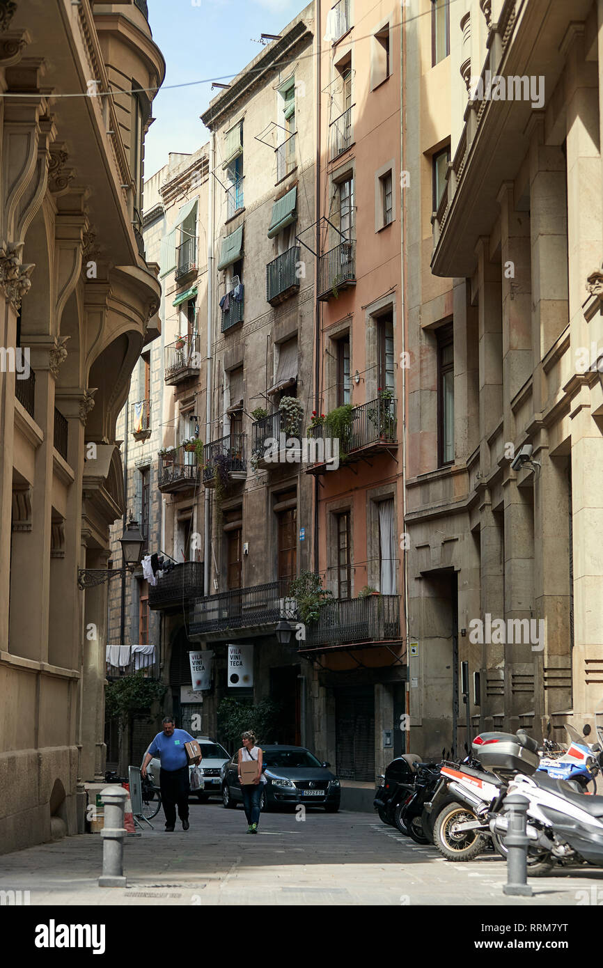 Romantic city alley in Barcelona Stock Photo