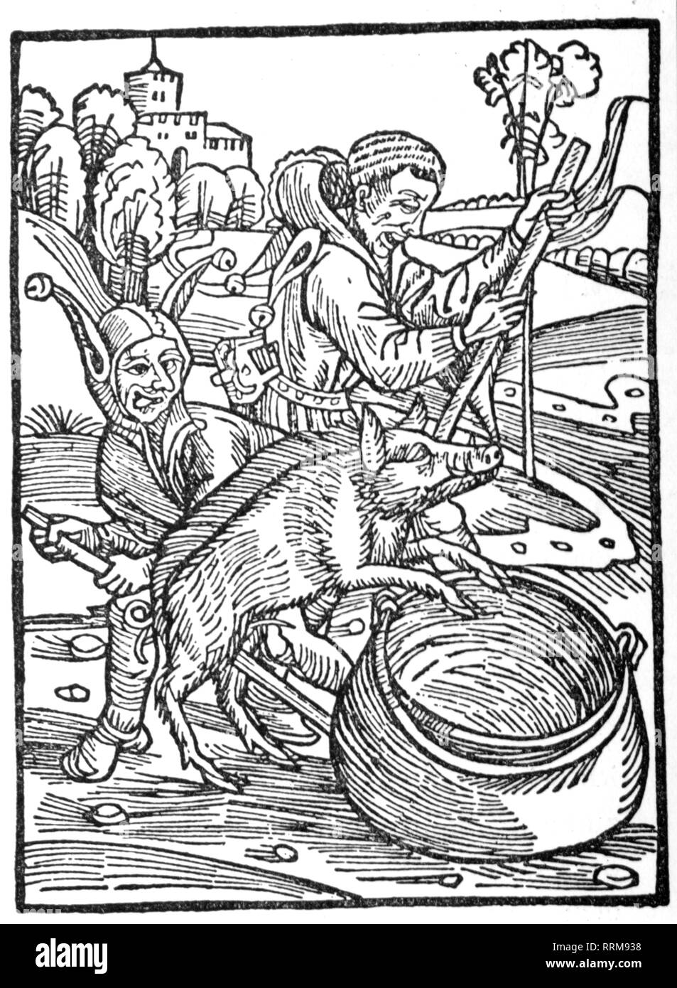 Brant, Sebastian, 1457/1458 - 10.5.1521, German humanist and author / writer, works, 'The Ship of Fools', printed by Johann Bergmann von Olpe, Basel, 1494, woodcut to the 2nd chapter, 'Of good Councillors', Additional-Rights-Clearance-Info-Not-Available Stock Photo