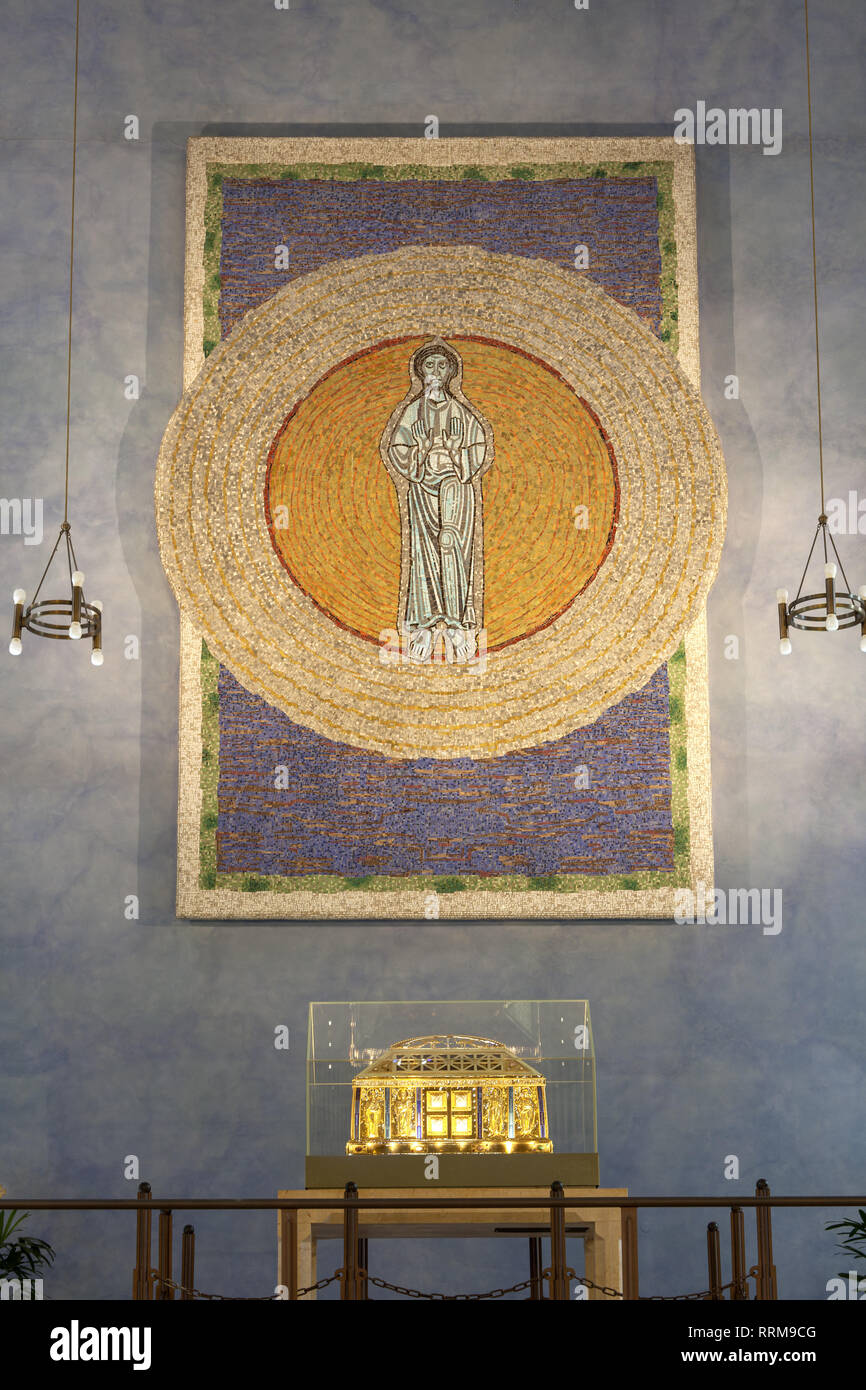 mosaic the Saint Trinity in the sanctuary the parish church St. Hildegard, Eibingen, Ruedesheim, Hesse, Germany, Additional-Rights-Clearance-Info-Not-Available Stock Photo